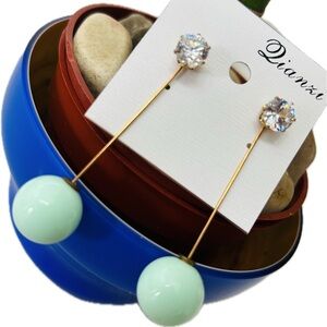 Elegant & Long Goldtoned Light Green/Blue Ball Drop Fashion earrings